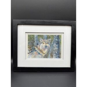 Original Watercolor‎ Spirit Path Wolf Painting by Alaskan Artist Nikkine Framed